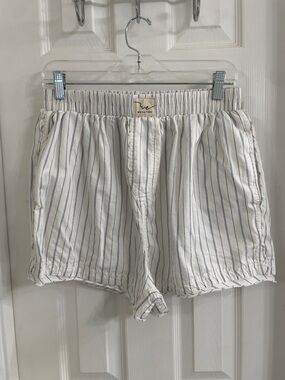 Free People We The Free Day to Day White Boxer Shorts with Thin Blue Stripes